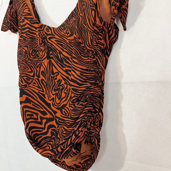 NEW Free People Avenue Tank Top in Senna Combo Brown Cropped Ruched Mesh XS - Picture 3 of 5